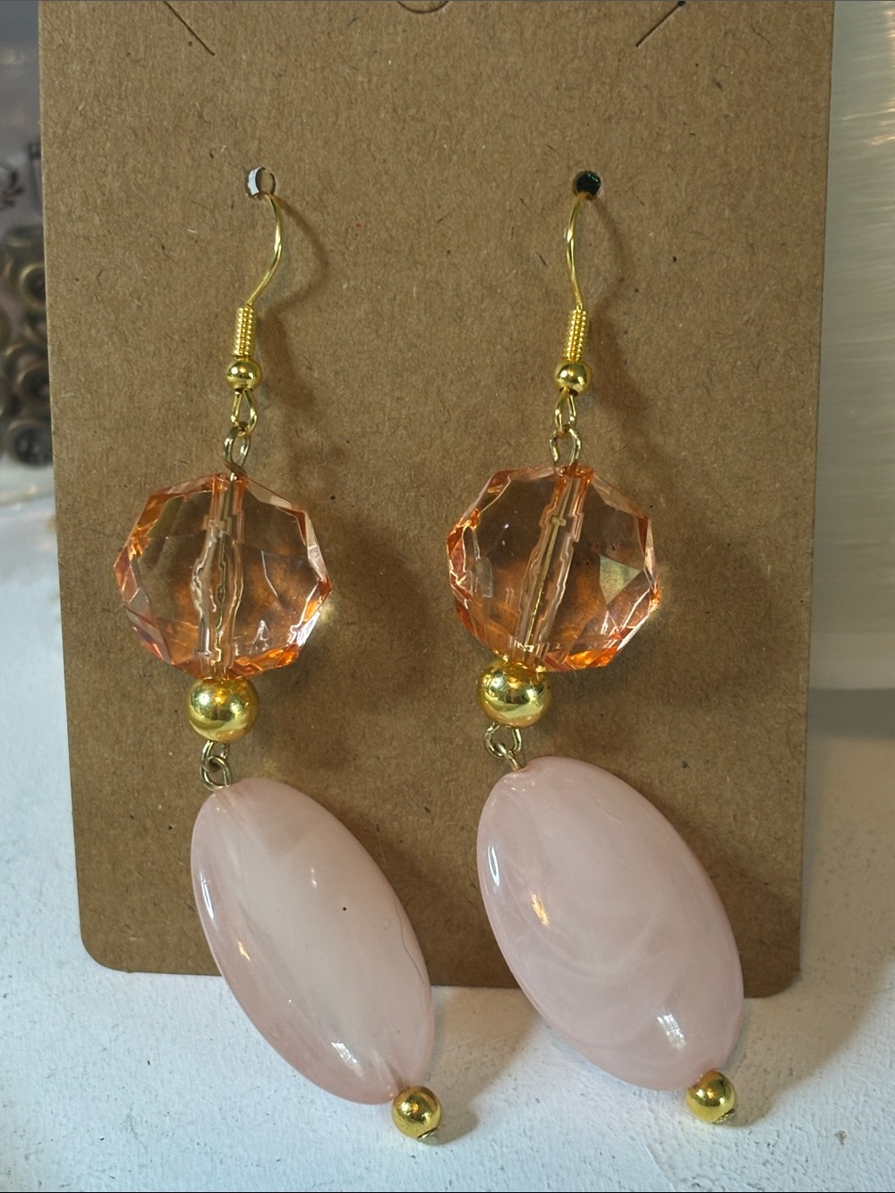 Handmade Peach Blossom l Dangle Earrings | Gold Tone | Boutique Style